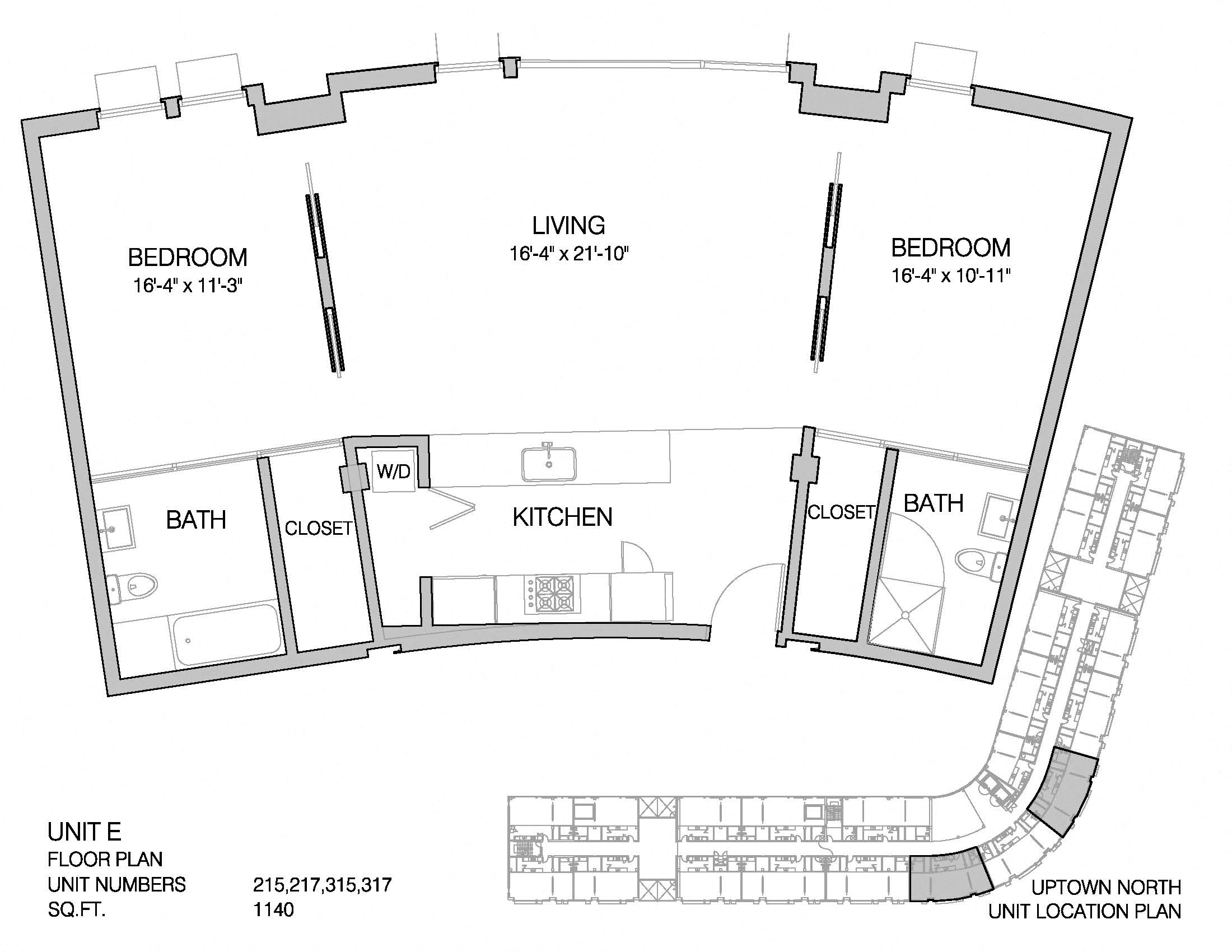 Floor plan for 2 beds, 2 baths, 1140 sqft